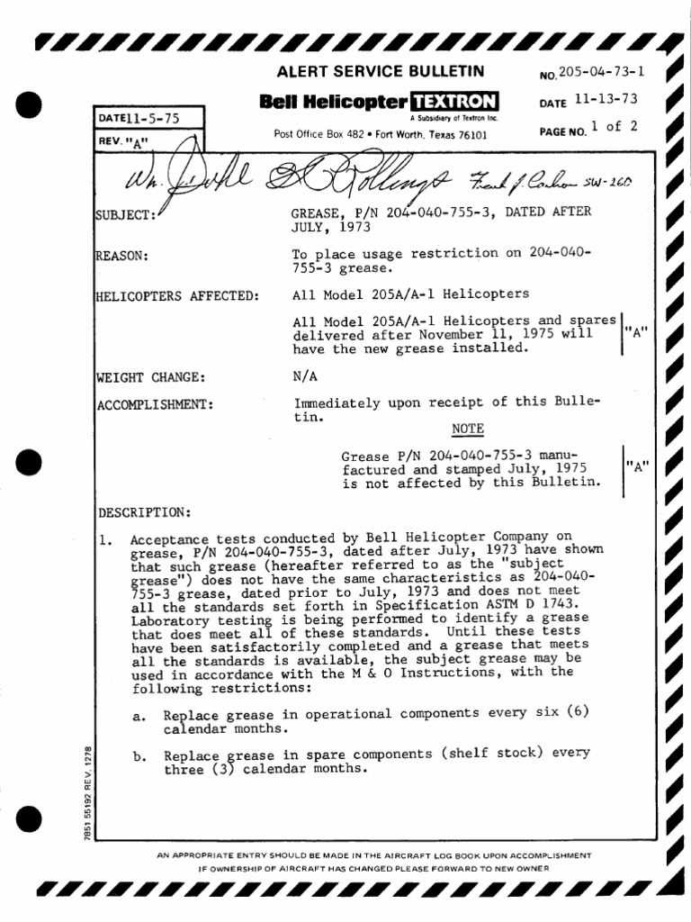 Helicopter Alert Service Bulletin NO. Date PDF