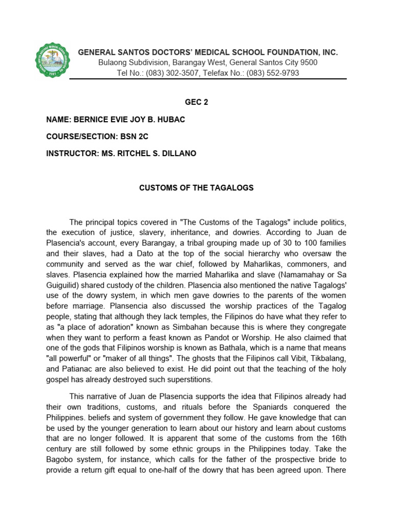Hubac - Gec 2 - BSN 2C | PDF | Traditions | Philippines