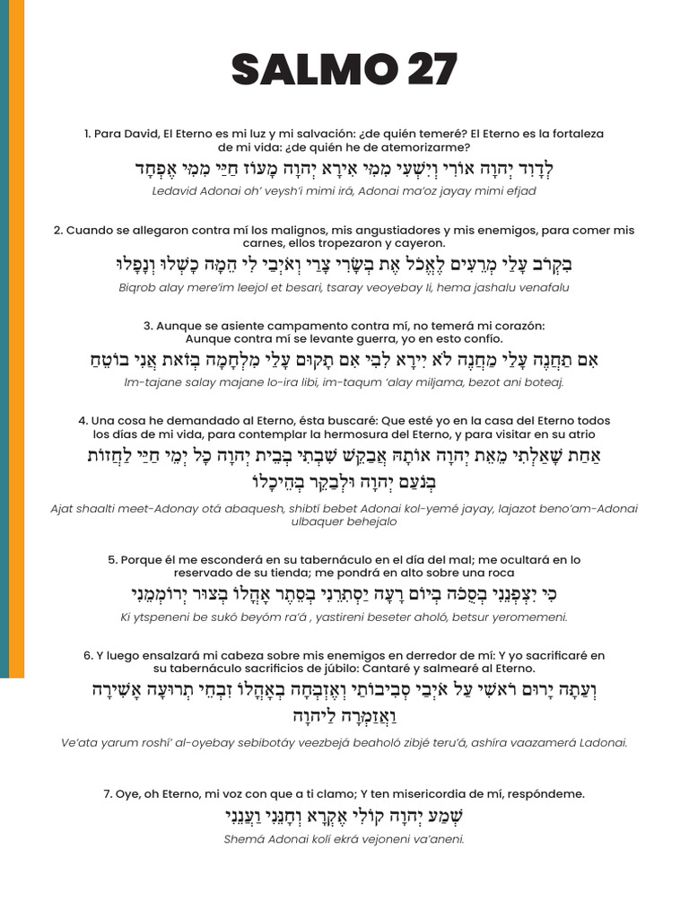 Salmo 27: Luz y Fortaleza en Dios | PDF | Lenguas de Israel | Colación