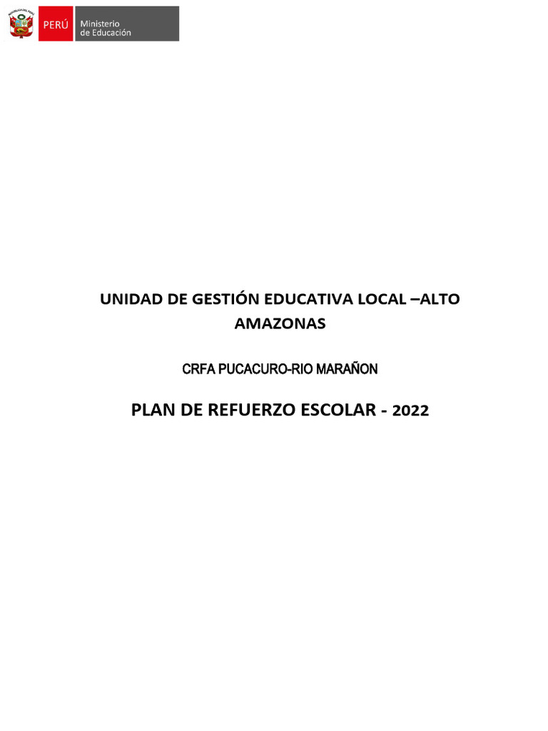 Plan de Reforzamiento Crfa Pucacuro | PDF