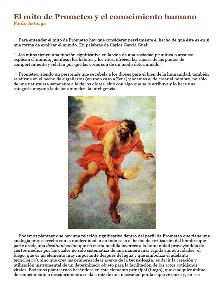 El mito de Prometeo y la humanidad | PDF | Prometeo