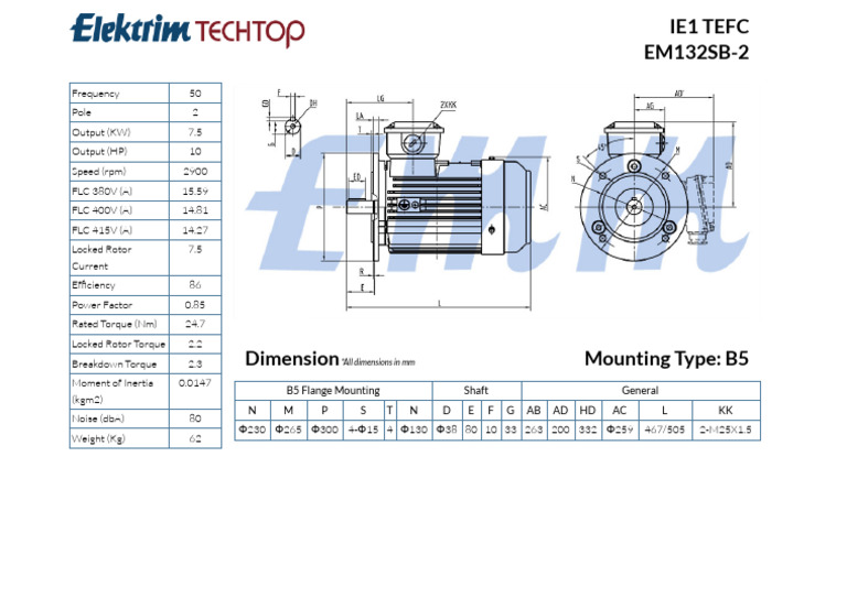2EMM IE1 TEFC Motor Specifications | PDF