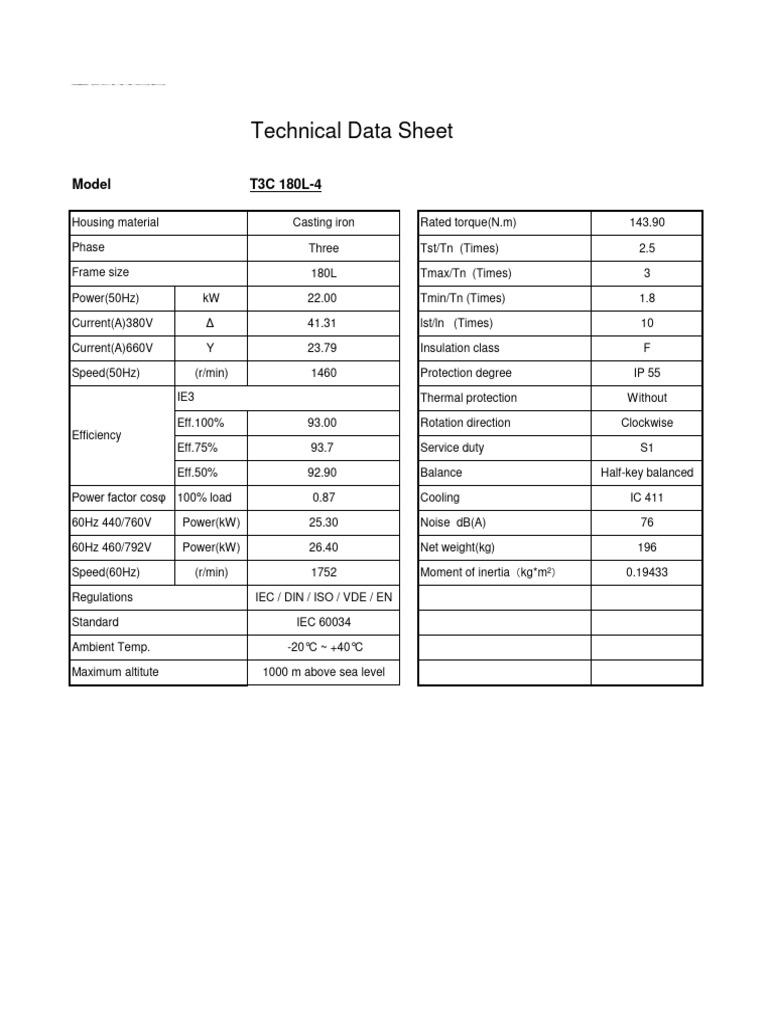 T3C 180L-4 Generator Technical Specs | PDF