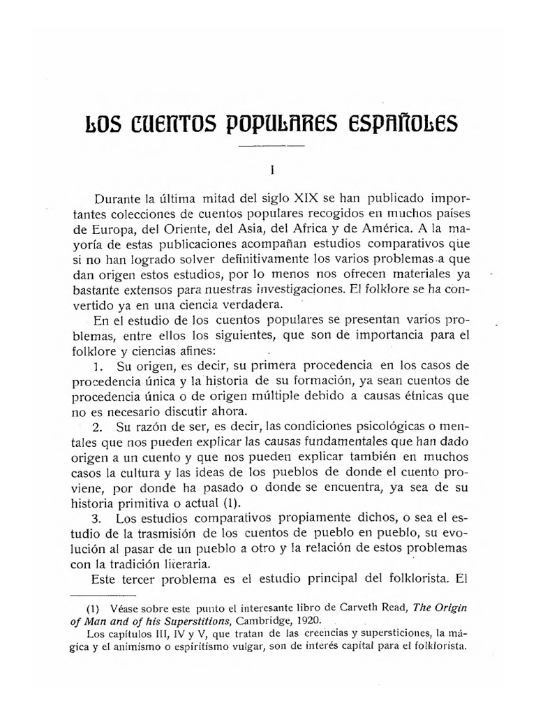 Orígenes de los Cuentos Populares Españoles | PDF | Ciencias sociales ...