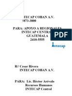 R//Intecap Coban A.V. 7873-3800 Para: Apoyo A Regionales Intecap Central Guatemala 2410-5555