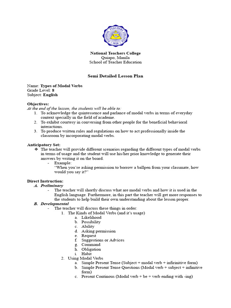 Semi Detailed Lesson Plan | PDF | Verb | Grammatical Tense