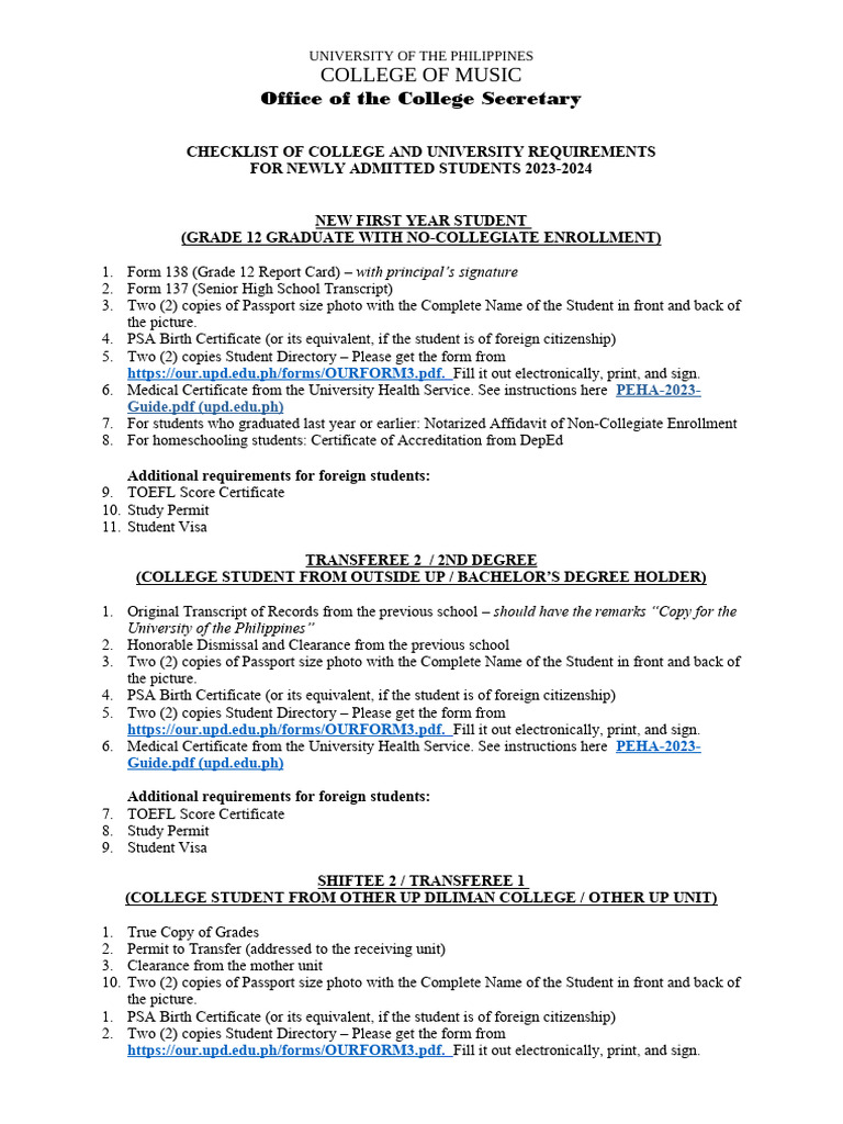 University and college credential checklist july 2023 pdf