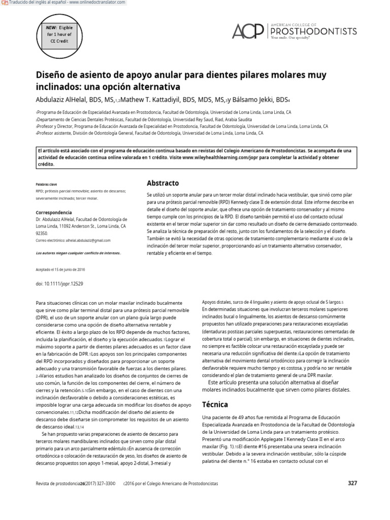 Diseño de soporte anular para RPD en molares inclinados | PDF ...