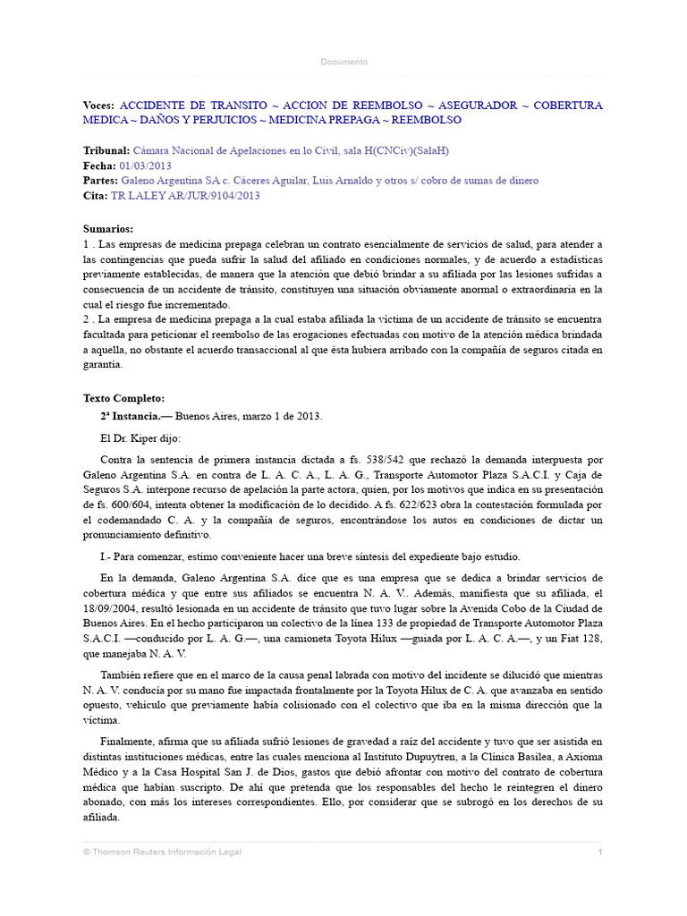 Reembolso de gastos médicos por accidente | PDF | Subrogación | Daños y ...
