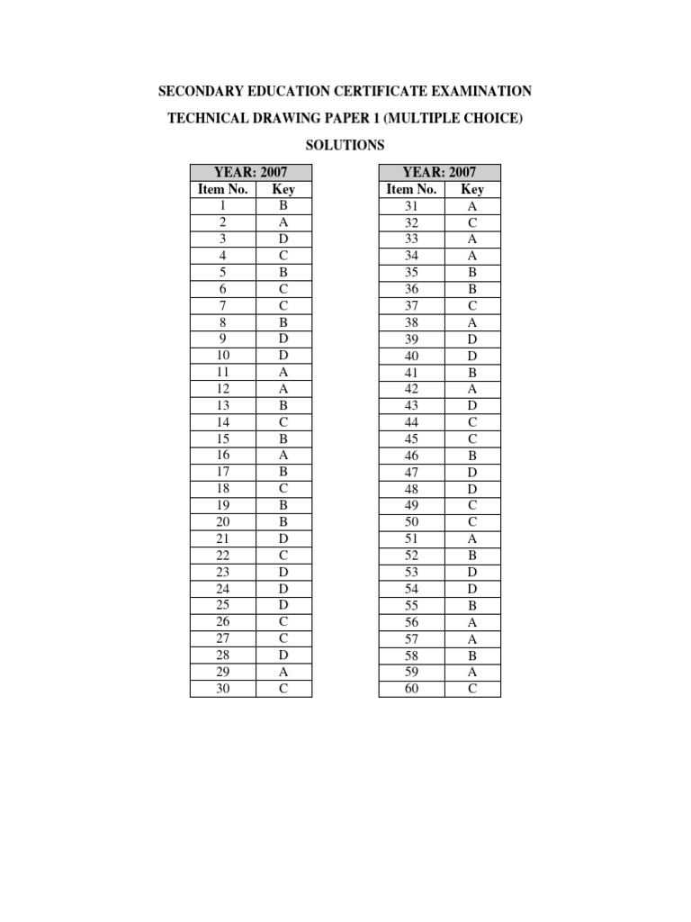 CSEC Technical Drawing Paper 1 SOLUTIONS 20112020 2007 PDF