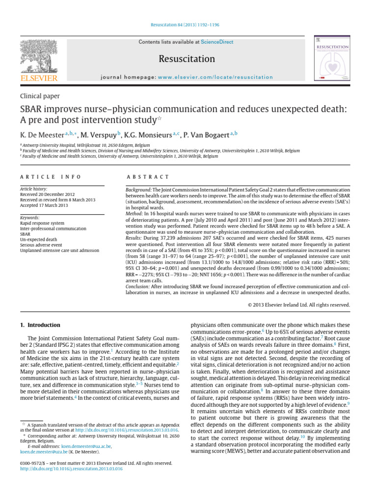 SBAR Enhances Nurse-Physician Communication | PDF | Nursing | Medical ...