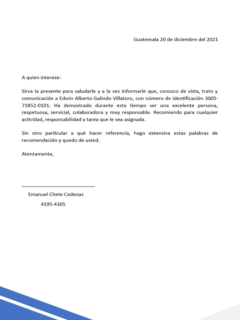 Modelo de Carta de Recomendacion Personal Word | PDF