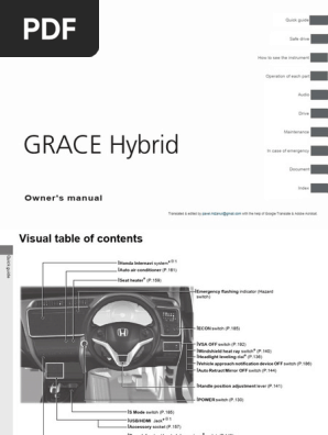 Honda Grace Hybrid Owner's Manual | PDF