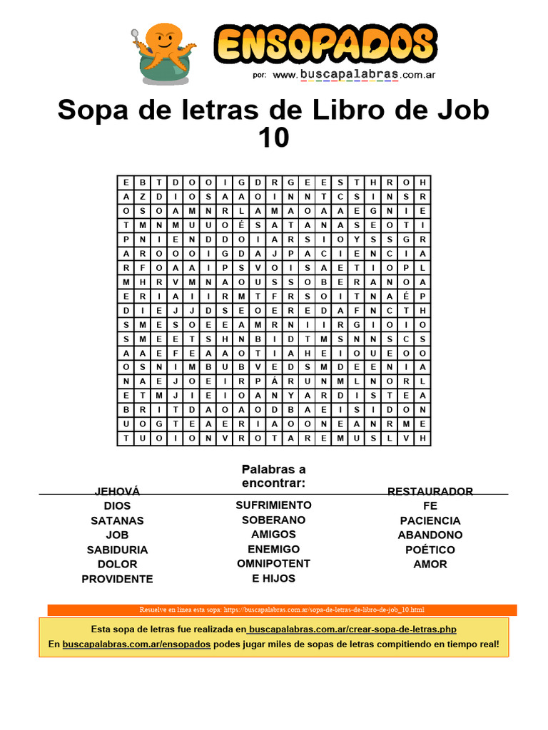 Sopa de Letras: Livro de Job | PDF