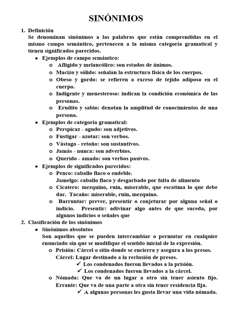 Sinónimos: Definición y Clasificación | PDF