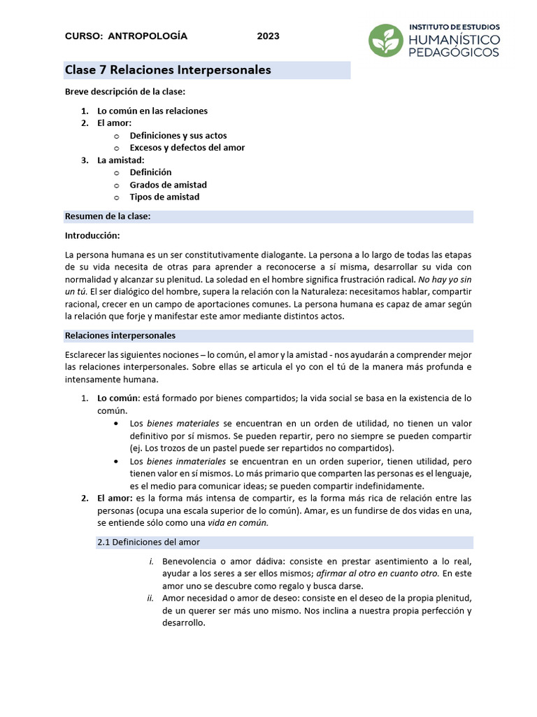 Relaciones Interpersonales: Amor y Amistad | PDF | Amor | Placer