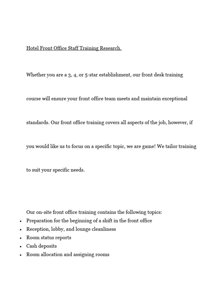 Hotel Front Office Staff Training Guide | PDF | Communication | Business