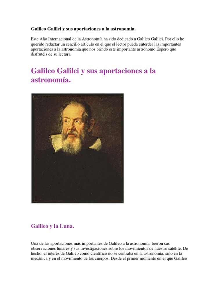 Galileo Galilei y Sus Aportaciones PDF Péndulo Galileo Galilei
