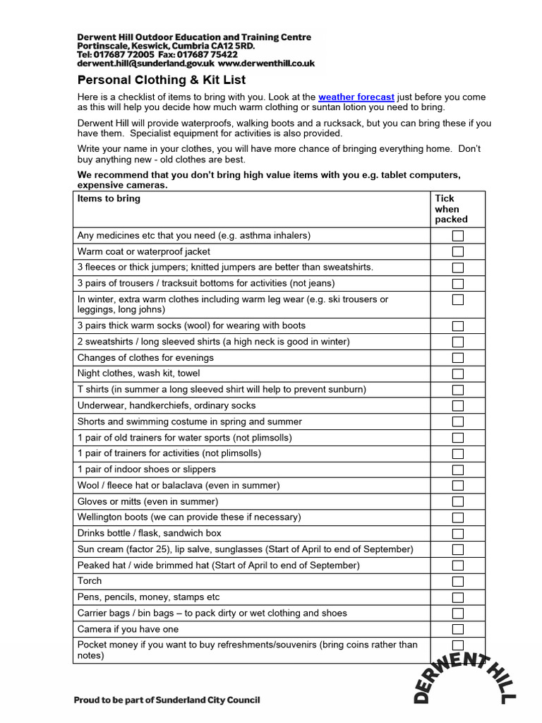 Personalclothingkitlist PDF