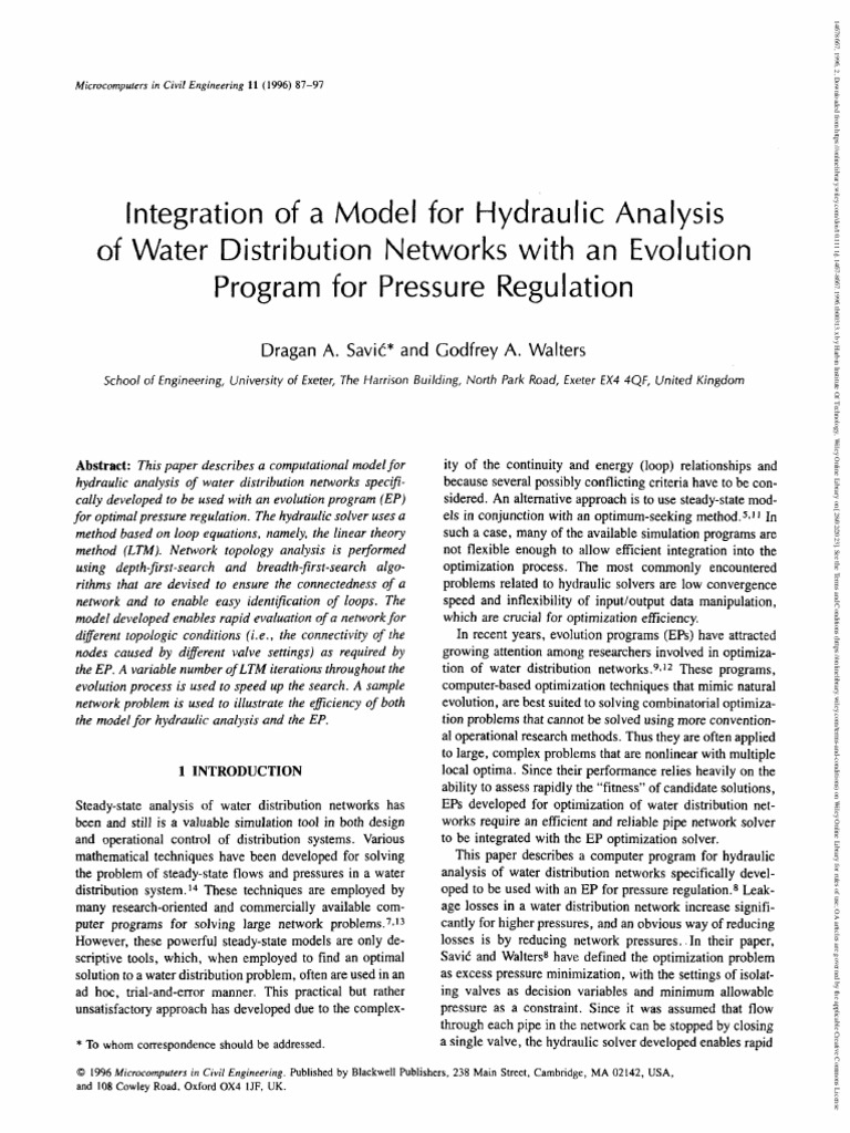 Integration of A Model For Hydraulic Analysis of Water Distribution