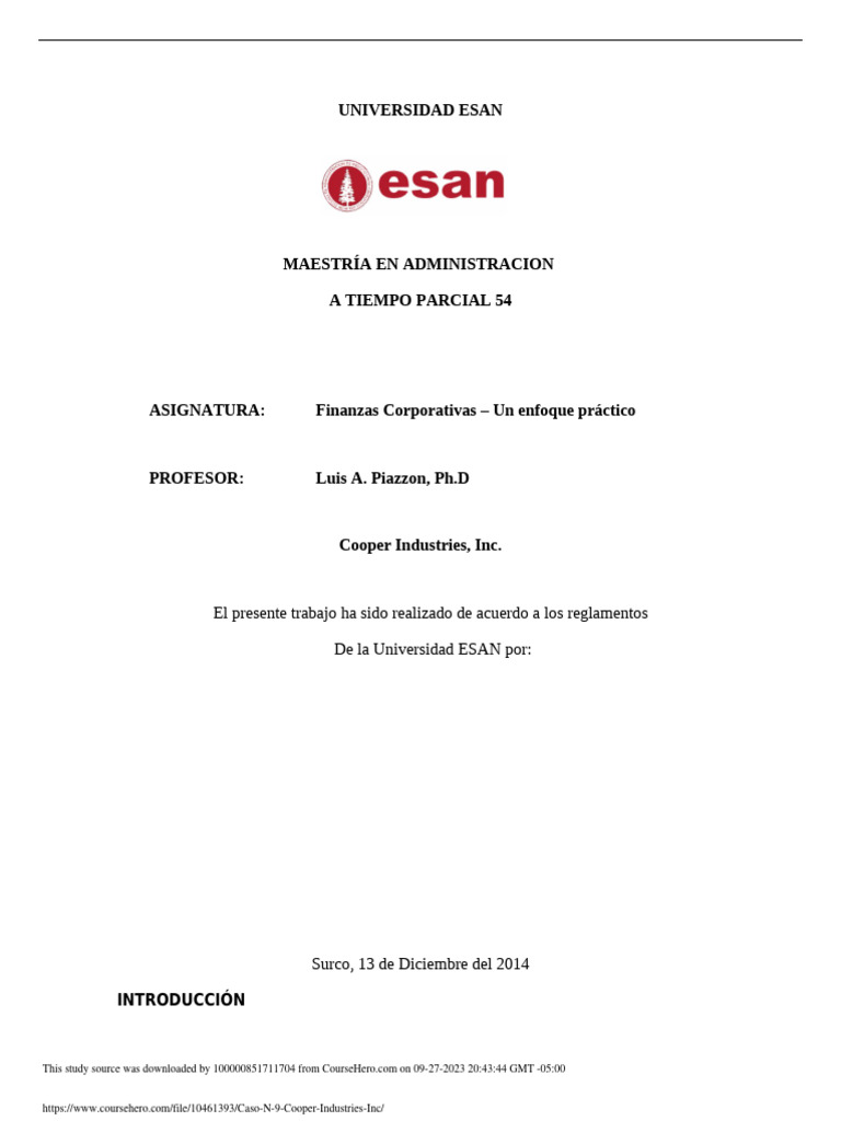 Caso N 9 Cooper Industries Inc PDF