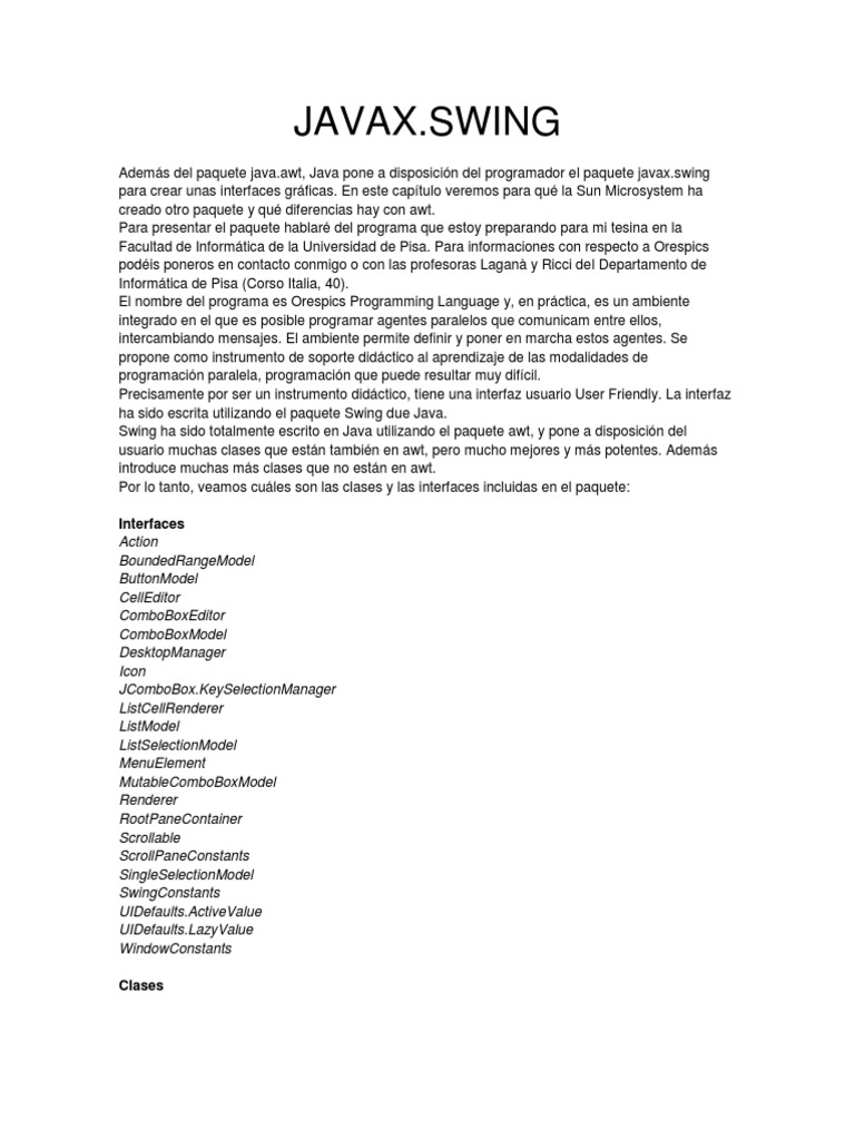 Paquete Swing Java PDF Java (lenguaje de programación) Informática