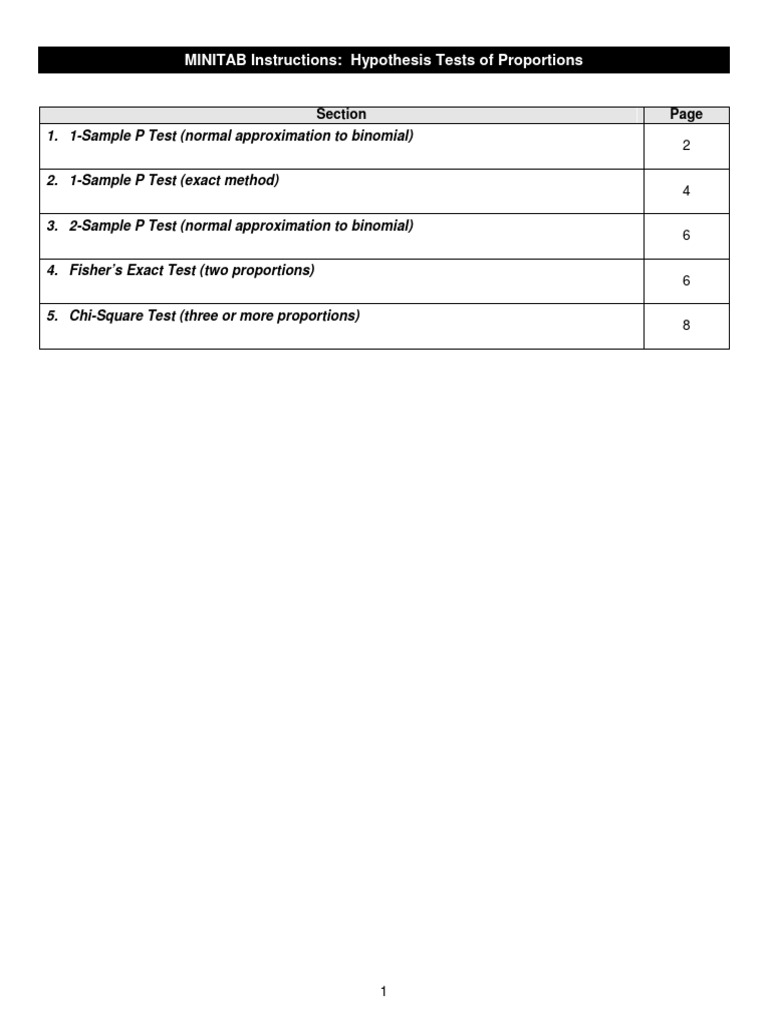 MINITAB Guide - Tests of Proportions | PDF