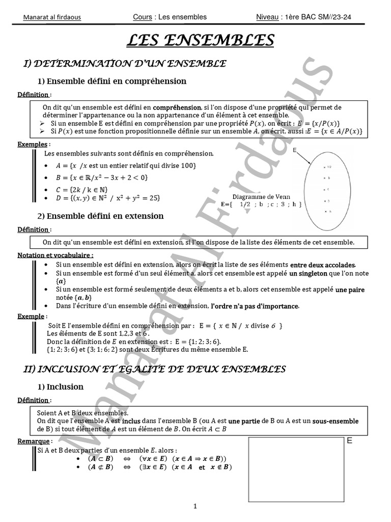Ensembles et Inclusion en Mathématiques | PDF | Ensemble (Mathématiques ...