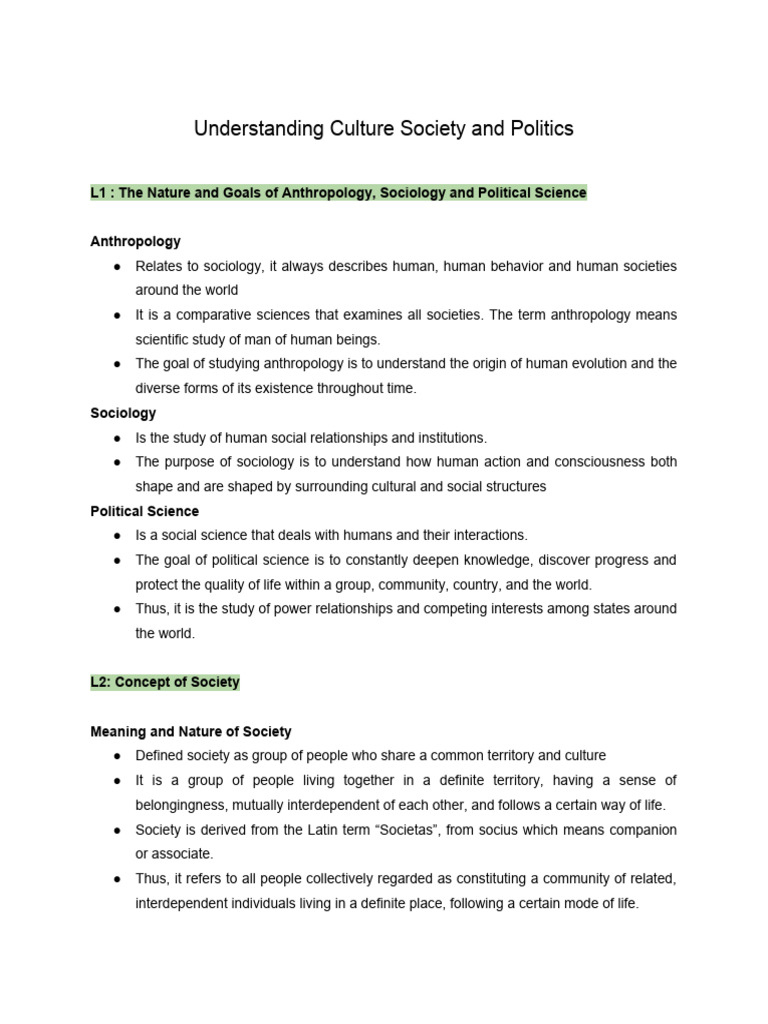 Understanding Culture Society and Politics Notes | PDF | Politics | History