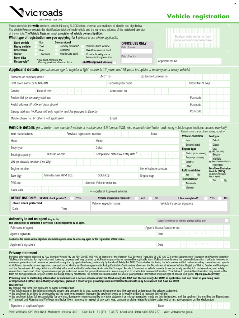 Vehicle Registration Form | PDF | Truck | Engines