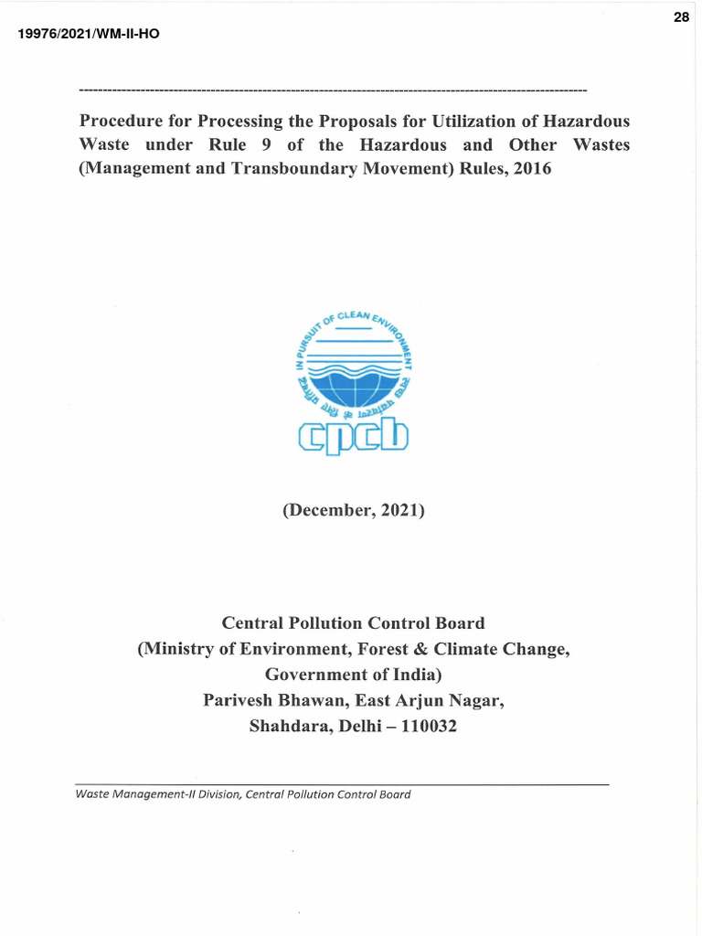 Procedure For Processing The Proposal For Utilization of Hazardous Waste Under Rule 9, of HWM