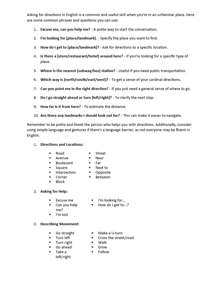 Asking For Directions in English Is A Common and Useful Skill When You ...