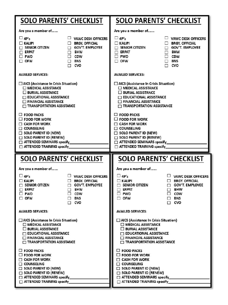 Solo Parents Checklist | PDF
