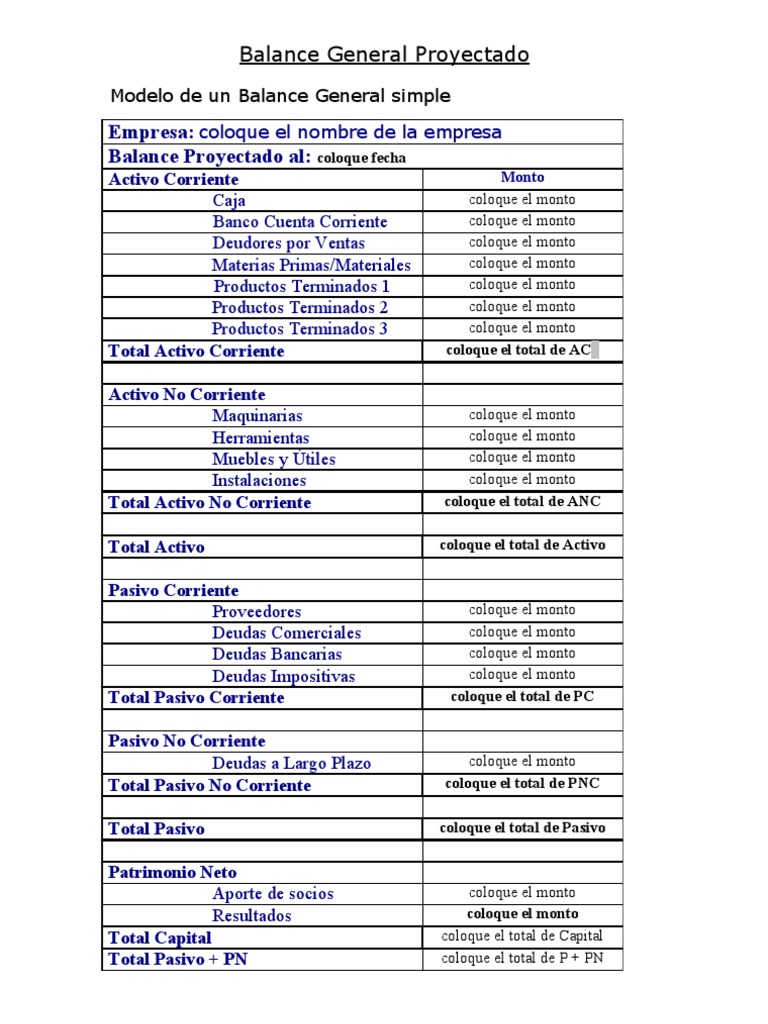 Balance General Proyectado