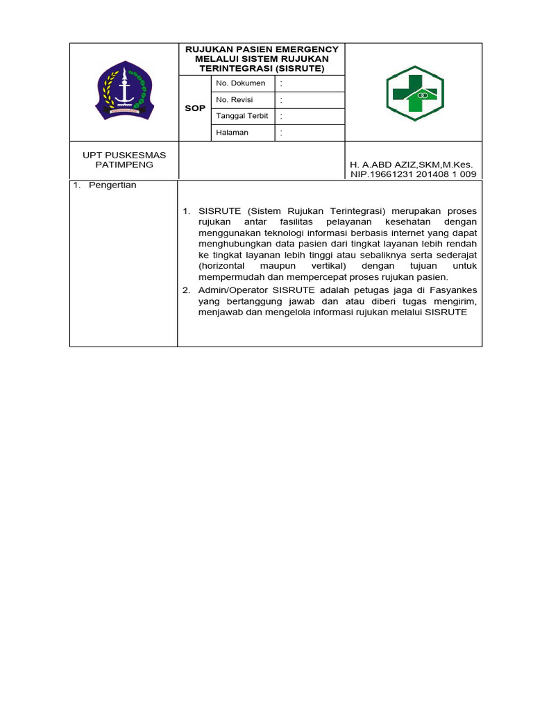 SOP Rujukan Pasien Emergency SISRUTE | PDF | Pengembangan Diri ...