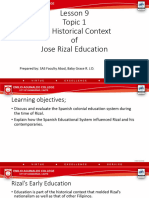 Lesson No. 9 1 2 The Historical Context of Rizals Education Educational Background of Jose Rizal