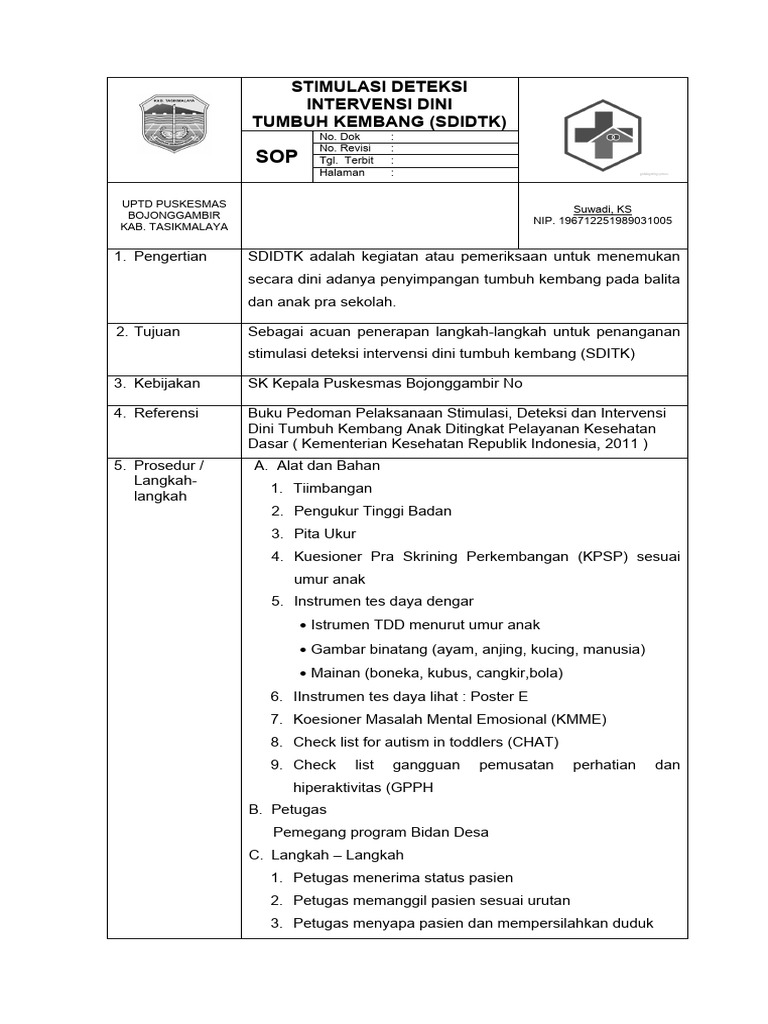 Prosedur SDIDTK untuk Deteksi Dini Anak | PDF | Kesehatan Holistik ...
