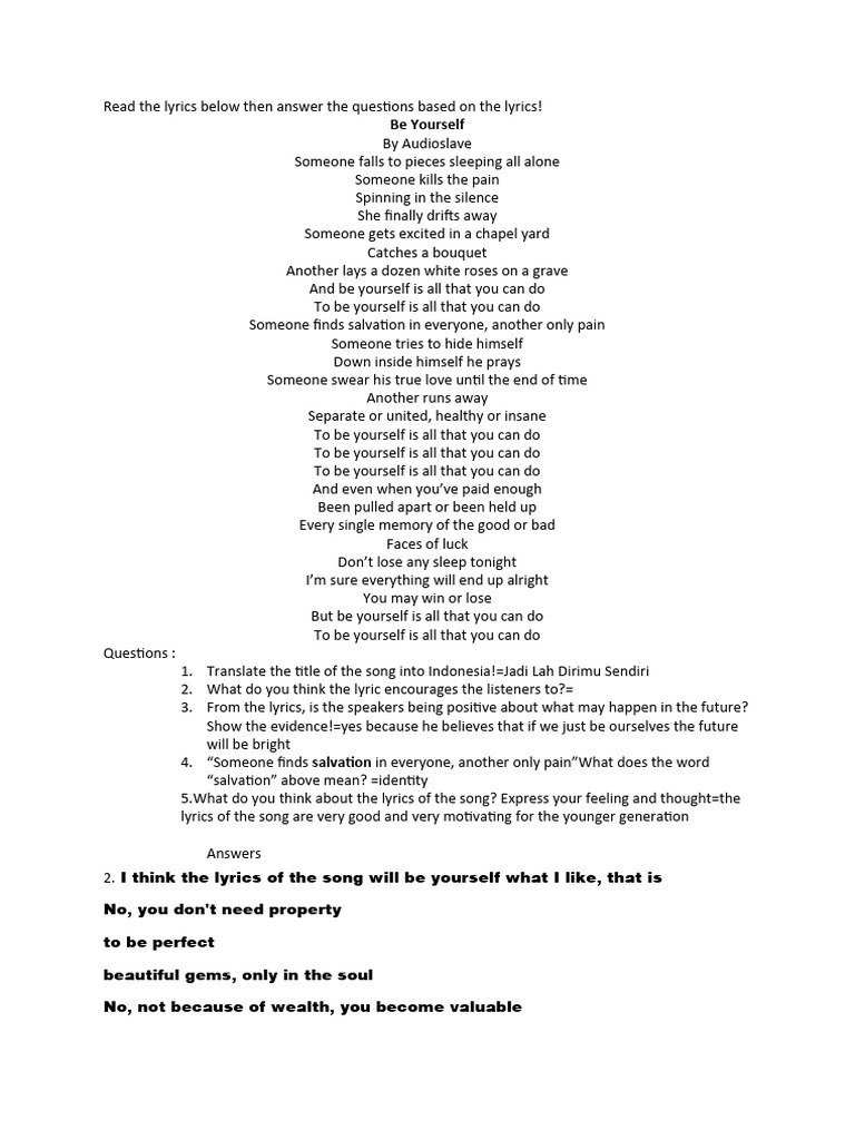 Meaning of "Be Yourself" Lyrics | PDF