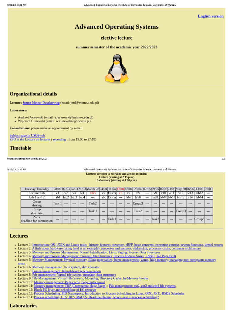 Advanced Operating Systems - University of Warsaw | PDF