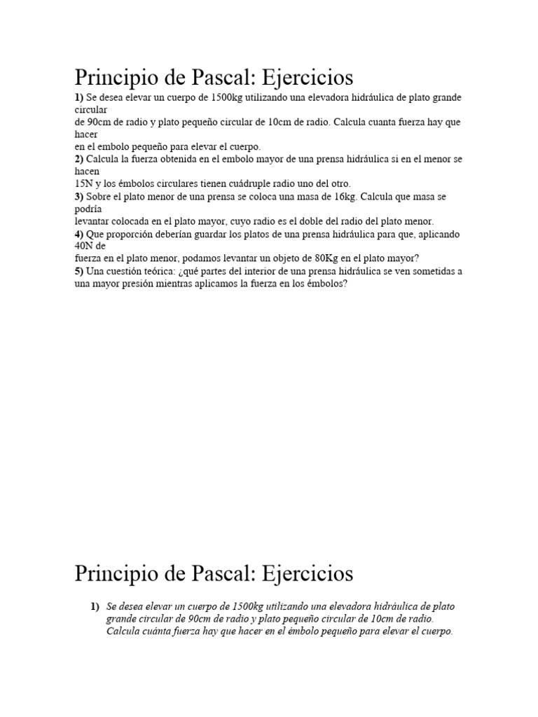 Ejercicios Resueltos del Principio de Pascal | PDF | Ciencia y matemáticas