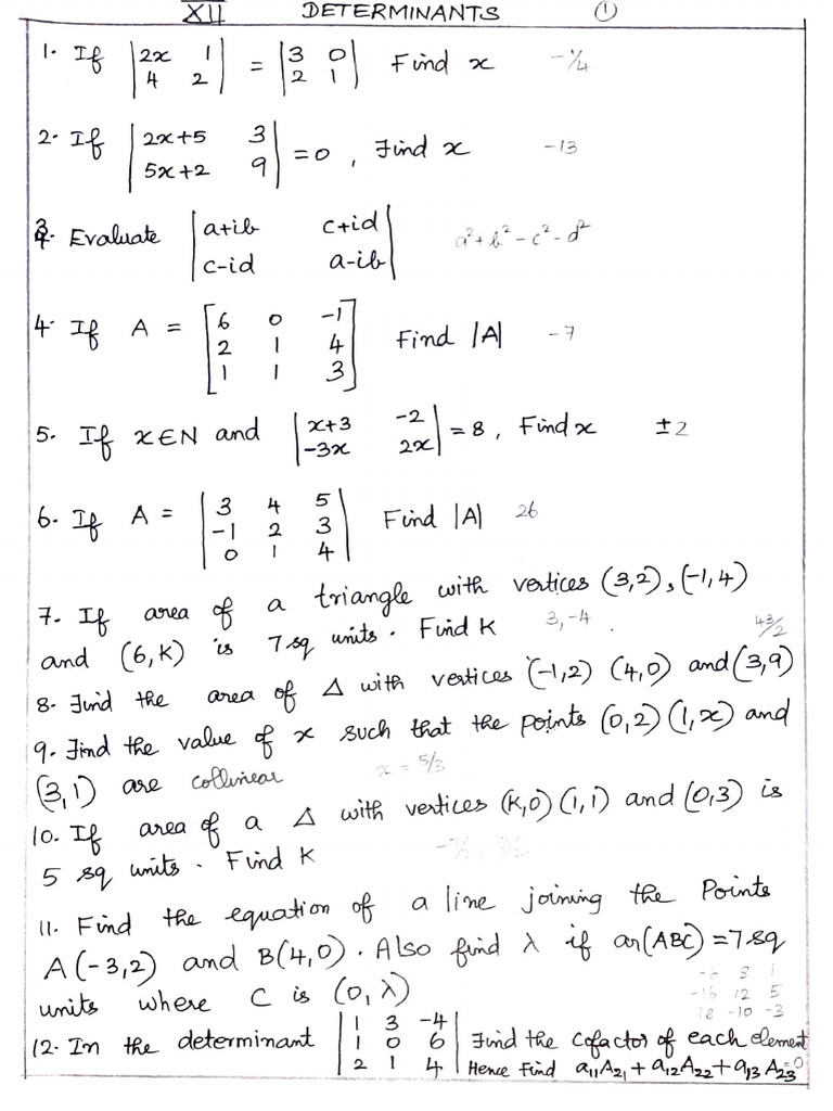 XII Determinants Extra Questions PDF