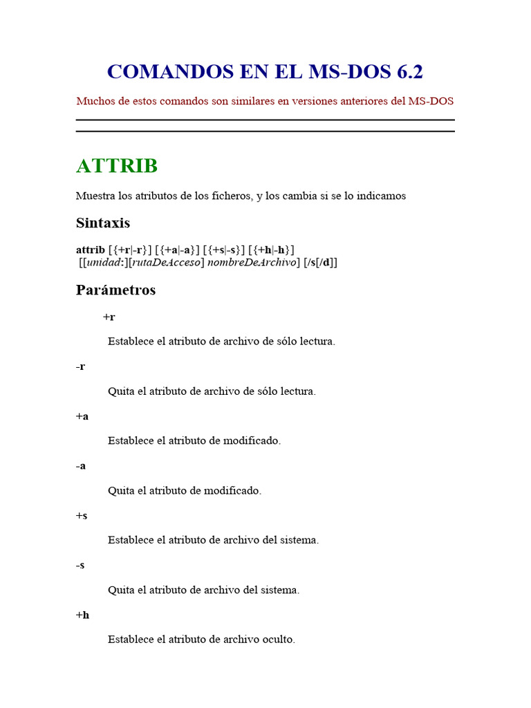 Comandos Básicos de MS-DOS 6.2 | PDF | Archivo de computadora ...