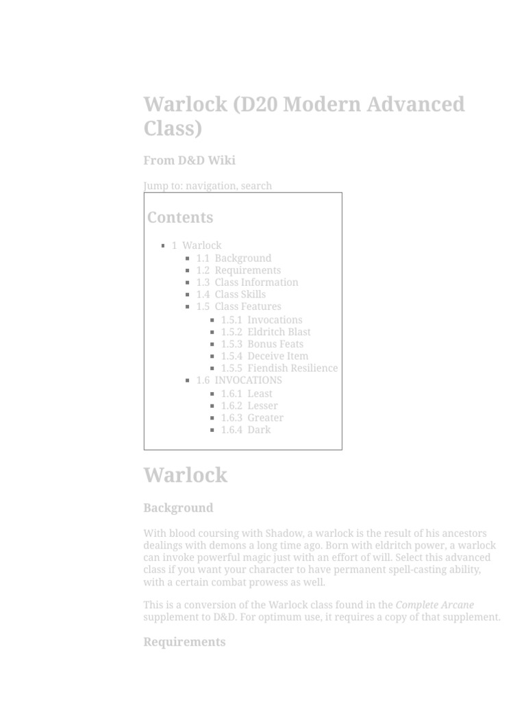 Warlock d20 modern advanced class d d wiki pdf