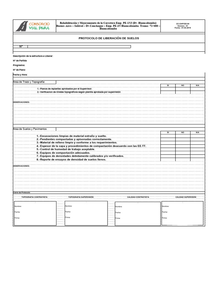 XXXXCC-CVP-OD - XXXX Protocolo de Liberación de Suelos VS 01 | PDF