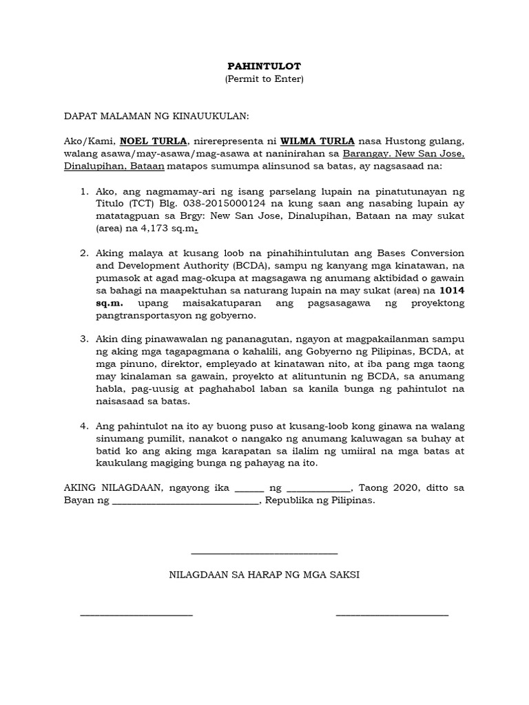 Permit To Enter Sample PDF