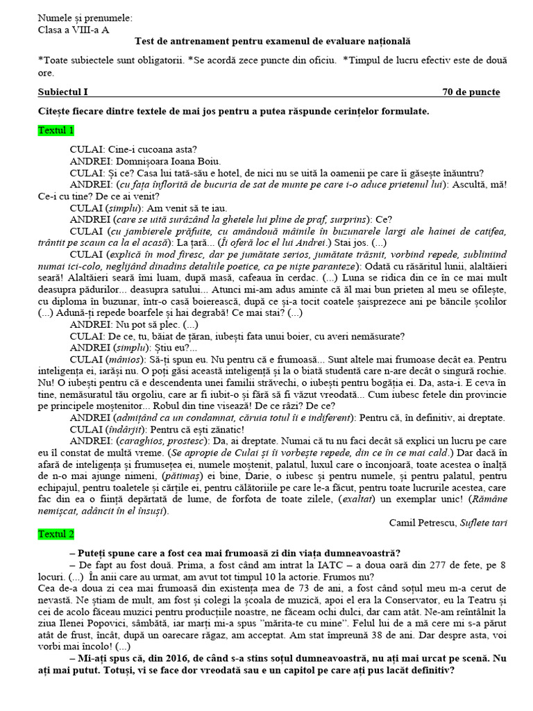 Simulare 8 Text 1 Dramatic | PDF