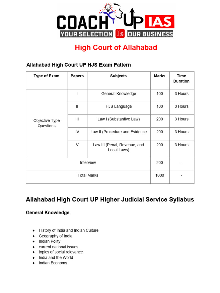 Allahabad High Court HJS Exam Syllabus | PDF