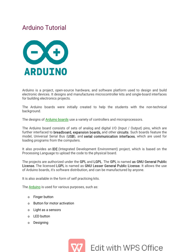 Arduino Tutorial | PDF | Arduino | Microcontroller