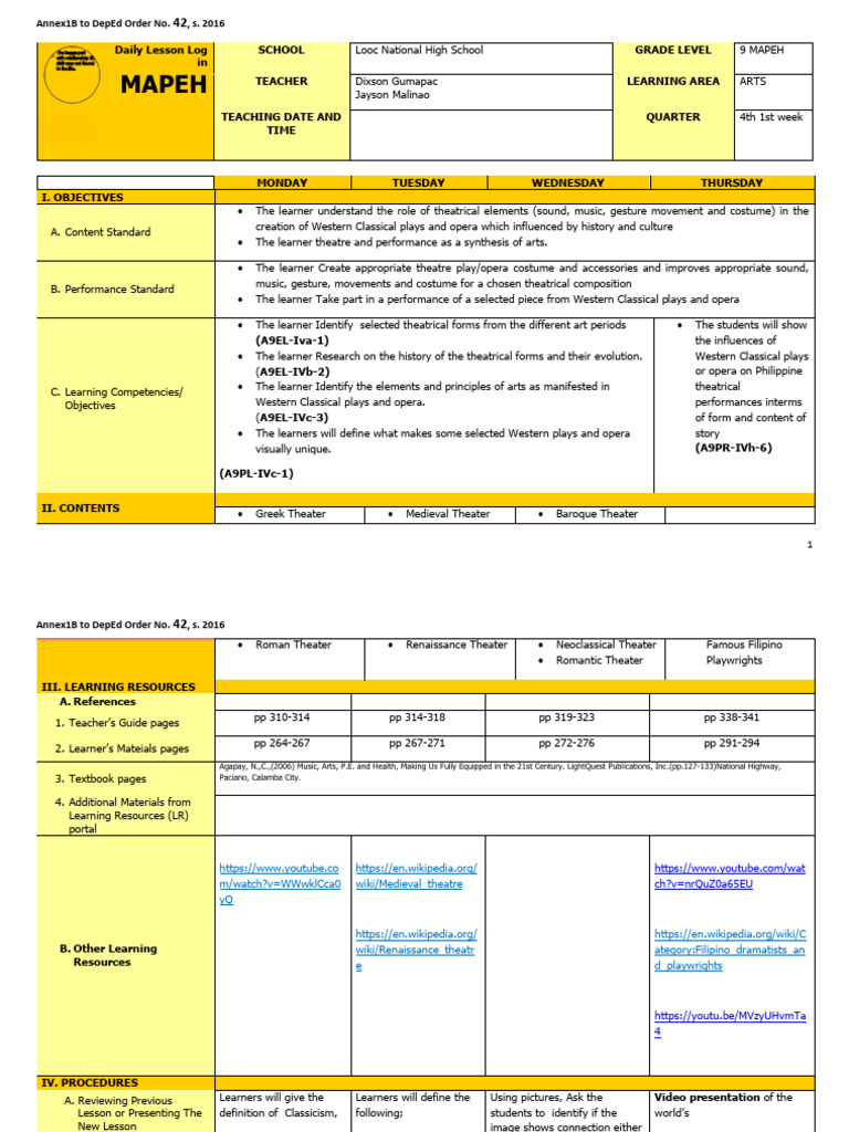 DLL Format G9 Art Week 1 | PDF