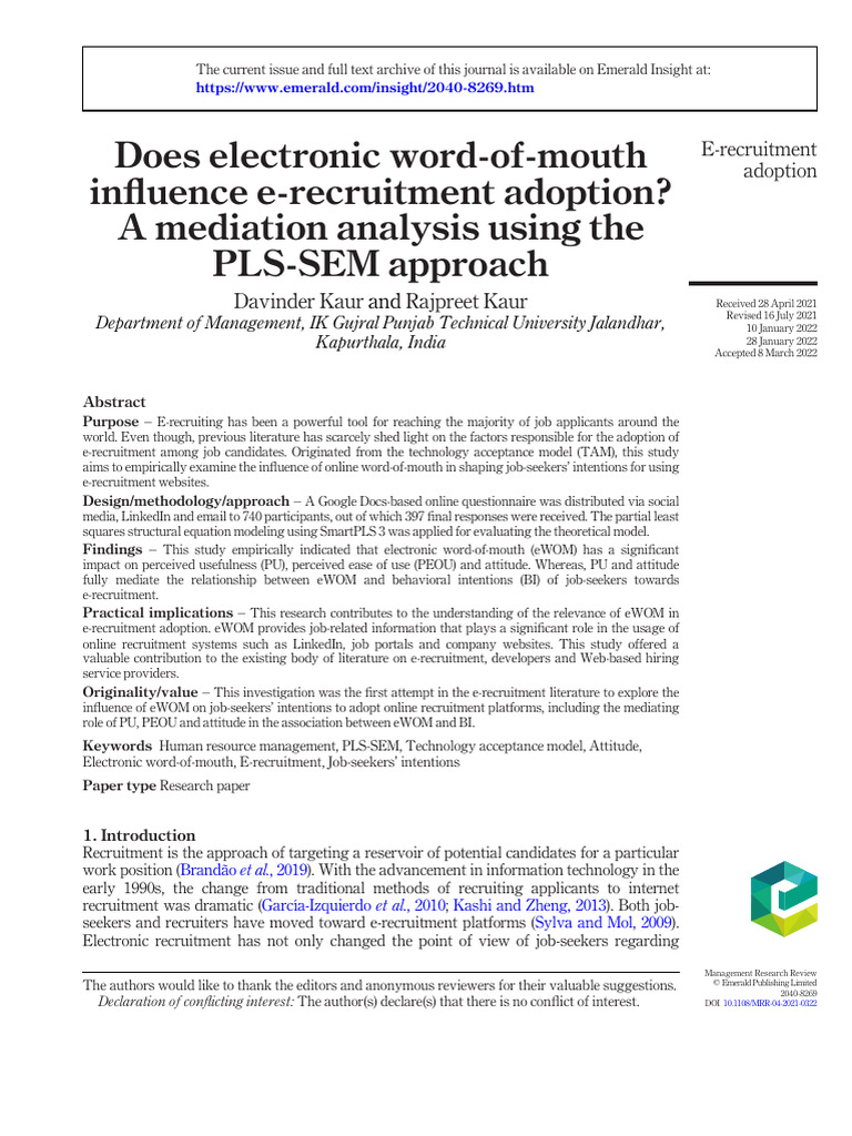 Does Electronic Word of Mouth | PDF | Recruitment | Validity (Statistics)
